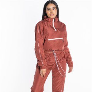 MARSALA WINDBREAKER CROPPED HALF-ZIP JACKET WITH P